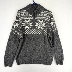 Croft & Barrow Men's Fair Isle Snowflake Quarter Zip Sweater Large Gray Black‎